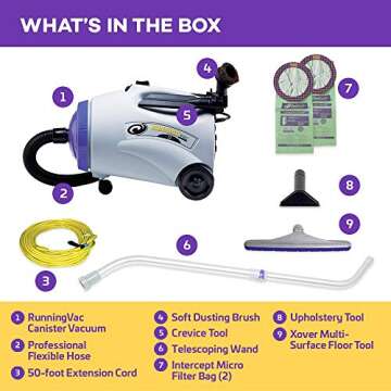 ProTeam Commercial Canister Vacuum Cleaner, RunningVac Canister Vacuum Cleaner with Xover Multi-Surface Telescoping Wand Tool Kit, 10 Quart, Corded