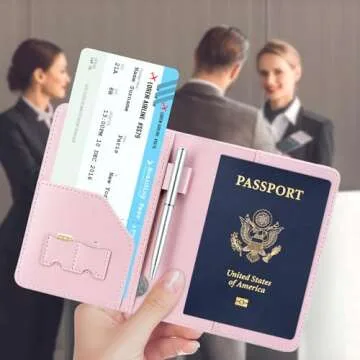 ACdream RFID BLOCKING Passport Holder Travel Wallet, Premium PU Leather Cover Passport Book with Card Holder, Pen Holder, Keep Organization, and Travel Essentials for Women and Men, Bright Pink