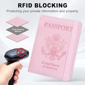 ACdream RFID BLOCKING Passport Holder Travel Wallet, Premium PU Leather Cover Passport Book with Card Holder, Pen Holder, Keep Organization, and Travel Essentials for Women and Men, Bright Pink