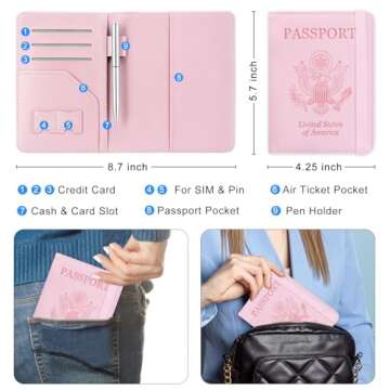 ACdream RFID BLOCKING Passport Holder Travel Wallet, Premium PU Leather Cover Passport Book with Card Holder, Pen Holder, Keep Organization, and Travel Essentials for Women and Men, Bright Pink