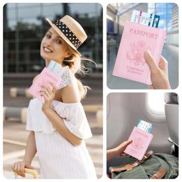 ACdream RFID BLOCKING Passport Holder Travel Wallet, Premium PU Leather Cover Passport Book with Card Holder, Pen Holder, Keep Organization, and Travel Essentials for Women and Men, Bright Pink