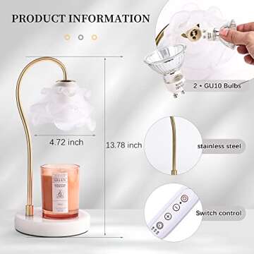 Cihely Candle Warmer Lamp, Scented Candle Warmer Light Compatible with Small&Large Size Jar Candles Adjustable Small Warm Light with 2pcs 50 Watt Light Bulbs