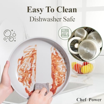 Chef Power Ceramic Nonstick Pots and Pans Set 19 Piece with Detachable Handle, Induction Dishwasher Oven Safe Cookware Set, RV Kicthen Set Removable Handle, Granite Grey and White