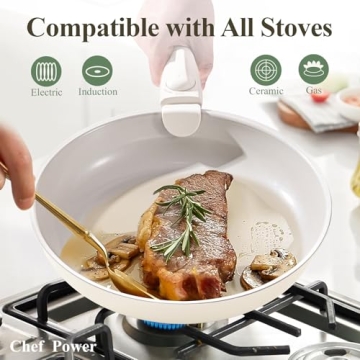 Chef Power Ceramic Nonstick Pots and Pans Set 19 Piece with Detachable Handle, Induction Dishwasher Oven Safe Cookware Set, RV Kicthen Set Removable Handle, Granite Grey and White