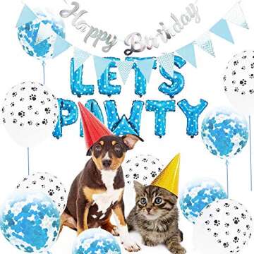 23PCS Pet Party Decoration Kit,Dog Paw Print Balloons Foil Balloons Happy Birthday Banner Lets Pawty Letters Decorations for Dog Cat Birthday Party Supplies