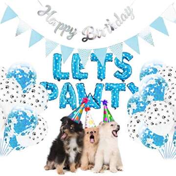 23PCS Pet Party Decoration Kit,Dog Paw Print Balloons Foil Balloons Happy Birthday Banner Lets Pawty Letters Decorations for Dog Cat Birthday Party Supplies