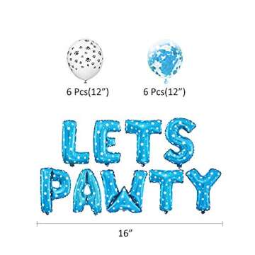 23PCS Pet Party Decoration Kit,Dog Paw Print Balloons Foil Balloons Happy Birthday Banner Lets Pawty Letters Decorations for Dog Cat Birthday Party Supplies