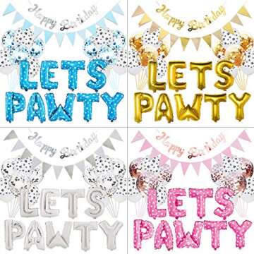 23PCS Pet Party Decoration Kit,Dog Paw Print Balloons Foil Balloons Happy Birthday Banner Lets Pawty Letters Decorations for Dog Cat Birthday Party Supplies