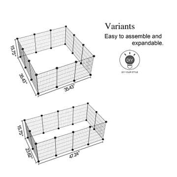 C&AHOME Pet Playpen, Small Animals Supplies, 12 Panels Exercise Playpens Cage, C Grids Portable Yard Fence Indoor, Ideal for Guinea Pigs, Puppy Pet Products, DIY Metal Playpens, 12" × 15" Black