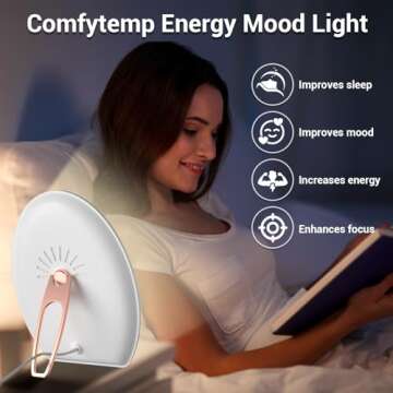 Comfytemp LED Bright White Light Therapy Lamp with 10,000 Lux, 3 Color Temperature & 4 Brightness Level & Timer, Full Spectrum Light Perfect for Home, Office, School Relaxation