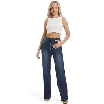 ETTELO Jeans for Women High Waist Straight Stretch Fashion Casual 2024 Jeans