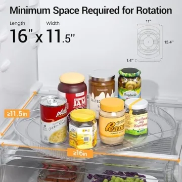 LAMU Lazy Susan Organizer for Refrigerator 15.4''x11'' Turntable Organizer for Fridge, Cabinet, Pantry, Kitchen Bathroom Vanity Makeup Refrigerator Organizers and Storage, Clear, Rectangle,1Pack