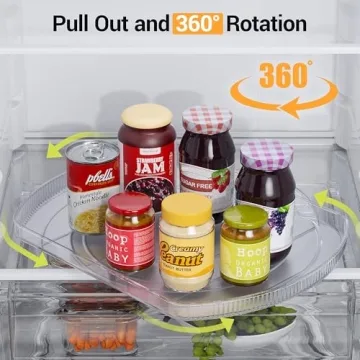 LAMU Lazy Susan Organizer for Refrigerator 15.4''x11'' Turntable Organizer for Fridge, Cabinet, Pantry, Kitchen Bathroom Vanity Makeup Refrigerator Organizers and Storage, Clear, Rectangle,1Pack