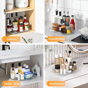 LAMU Lazy Susan Organizer for Refrigerator 15.4''x11'' Turntable Organizer for Fridge, Cabinet, Pantry, Kitchen Bathroom Vanity Makeup Refrigerator Organizers and Storage, Clear, Rectangle,1Pack