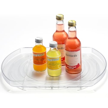 LAMU Lazy Susan Organizer for Refrigerator 15.4''x11'' Turntable Organizer for Fridge, Cabinet, Pantry, Kitchen Bathroom Vanity Makeup Refrigerator Organizers and Storage, Clear, Rectangle,1Pack