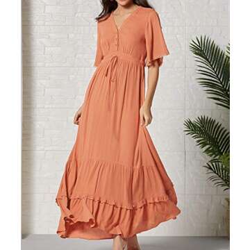 R.Vivimos Womens Summer Cotton Short Sleeve V Neck Floral Print Casual Bohemian Midi Dresses (Small,...