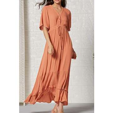 R.Vivimos Summer Cotton Floral V Neck Midi Dress