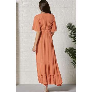 R.Vivimos Summer Cotton Floral V Neck Midi Dress