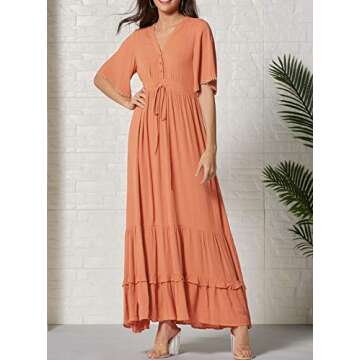 R.Vivimos Summer Cotton Floral V Neck Midi Dress