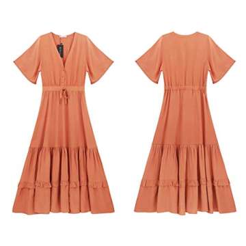 R.Vivimos Summer Cotton Floral V Neck Midi Dress