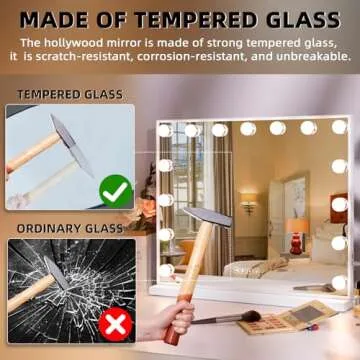 Hansong Vanity Mirror with Lights and Speaker22''x18'' Hollywood Makeup Mirror with 15 LED Bulbs Lighted Vanity Nakeup Mirror 3 Lighting Modes 10X Magnification White