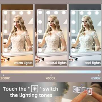Hansong Vanity Mirror with Lights and Speaker22''x18'' Hollywood Makeup Mirror with 15 LED Bulbs Lighted Vanity Nakeup Mirror 3 Lighting Modes 10X Magnification White