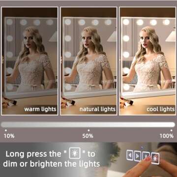 Hansong Vanity Mirror with Lights and Speaker22''x18'' Hollywood Makeup Mirror with 15 LED Bulbs Lighted Vanity Nakeup Mirror 3 Lighting Modes 10X Magnification White