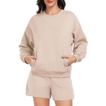 PINSPARK Womens Sweatsuits 2 Piece Set Long Sleeve Matching Sweat Set 2024 Fall Travel Outfits with Pockets Tracksuit, Apricot Medium