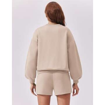 PINSPARK Womens Sweatsuits 2 Piece Set Long Sleeve Matching Sweat Set 2024 Fall Travel Outfits with Pockets Tracksuit, Apricot Medium