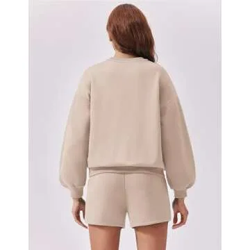 PINSPARK Womens Sweatsuits 2 Piece Set Long Sleeve Matching Sweat Set 2024 Fall Travel Outfits with Pockets Tracksuit, Apricot Medium