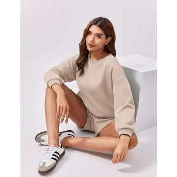 PINSPARK Womens Sweatsuits 2 Piece Set Long Sleeve Matching Sweat Set 2024 Fall Travel Outfits with Pockets Tracksuit, Apricot Medium