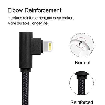 APFEN 5 Pack [0.7FT/3FT/3FT/6FT10FT] Extra Long Nylon Braided 90 Degree Charging & Syncing Cord Compatible Phone Charger 12/11/Pro/Xs Max/8/8Plus/7/7Plus/6S/6s Plus/Se(Black)