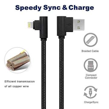 APFEN 5 Pack [0.7FT/3FT/3FT/6FT10FT] Extra Long Nylon Braided 90 Degree Charging & Syncing Cord Compatible Phone Charger 12/11/Pro/Xs Max/8/8Plus/7/7Plus/6S/6s Plus/Se(Black)