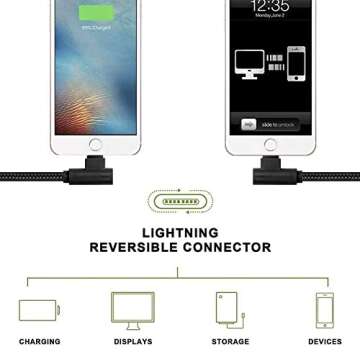 APFEN 5 Pack [0.7FT/3FT/3FT/6FT10FT] Extra Long Nylon Braided 90 Degree Charging & Syncing Cord Compatible Phone Charger 12/11/Pro/Xs Max/8/8Plus/7/7Plus/6S/6s Plus/Se(Black)