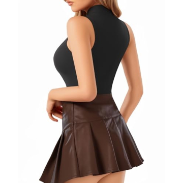 MANGOPOP Women's Mock Neck Sleeveless Bodysuit Soft Stretchy