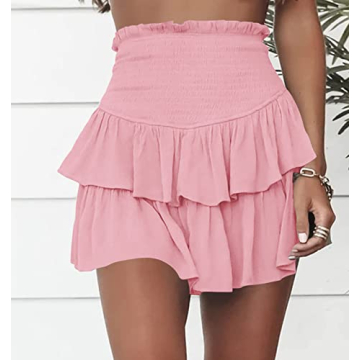 Meikulo Women Smocked Ruffle Mini Skirt in Pink for Summer