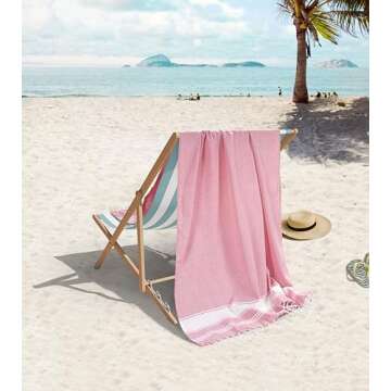 LANE LINEN Turkish Beach Towel Set of 4 - Beach Towels, Pre-Washed Pool Towel, Extra Large Beach Tow...