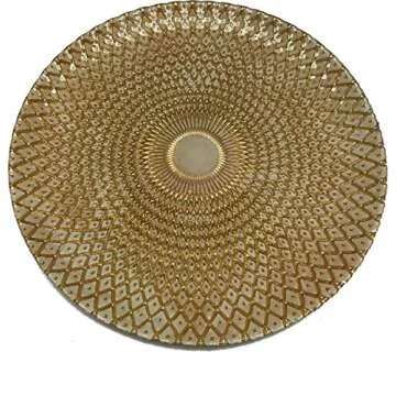 Circleware Set of 4-13" Glass Charger Plates Dinnerware Hard Cut Style Round All Occasion Dishes, Limited Edition Home Kitchen Food Service Decor 4-pack Gold & White