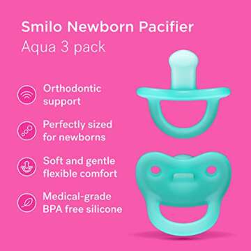 Smilo Newborn Baby Pacifier - 3 Pack of Orthodontic Pacifiers for Babies from 0-2 Months - Expands t...