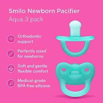 Smilo Newborn Baby Pacifier - 3 Pack of Orthodontic Pacifiers for Babies from 0-2 Months - Expands t...