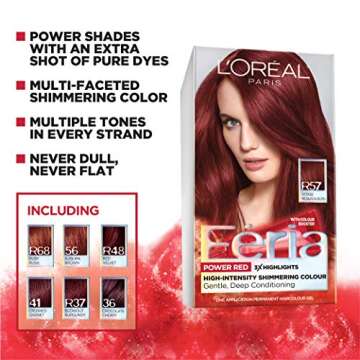 L'Oreal Paris Feria Multi-Faceted Shimmering Permanent Hair Color, R48 Intense Deep Auburn, Hair Dye...