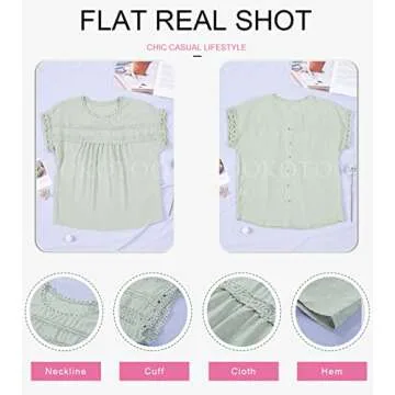 Dokotoo Womens Tops Dressy Casual Summer Blouses and Tops Crewneck Crochet Lace Short Sleeve Shirt Stylish Pom Pom Babydoll Blouse Elegant Solid Shirts Top for Teen Girls Green XL