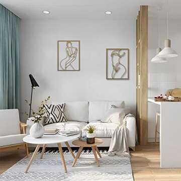 LSEPOUM 2 packs Gold Wall Art Decor, Minimalist Decor Single Line Art Wall Decor, Real Metal Wall Art, Woman's Body Shape Abstract Wall Art for Kitchen Bedroom Living