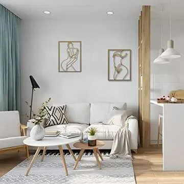 LSEPOUM 2 packs Gold Wall Art Decor, Minimalist Decor Single Line Art Wall Decor, Real Metal Wall Art, Woman's Body Shape Abstract Wall Art for Kitchen Bedroom Living