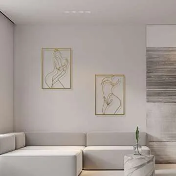 LSEPOUM 2 packs Gold Wall Art Decor, Minimalist Decor Single Line Art Wall Decor, Real Metal Wall Art, Woman's Body Shape Abstract Wall Art for Kitchen Bedroom Living