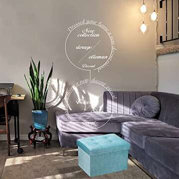 LINMAGCO 16" Small Velvet Ottoman with Storage | Collapsible Sturdy Rectangle Ottoman Foot Rest Under Desk Stool for Room Folding Ottoman Furniture with Button turfted-Lakeblue