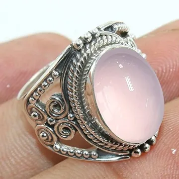 Elegant Solid 925 Sterling Silver Ring with Natural Rose Quartz for Women