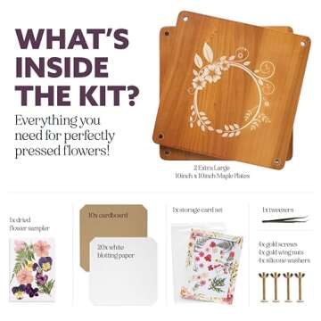 Premium Extra Large Wooden Flower Press for Adults - Solid Maple Wood Flower Pressing Kit for Adults...