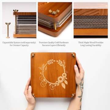Premium Extra Large Wooden Flower Press for Adults - Solid Maple Wood Flower Pressing Kit for Adults with Storage System - Plant Preservation Kit - 10 Layers - DIY Arts and Craft Kit