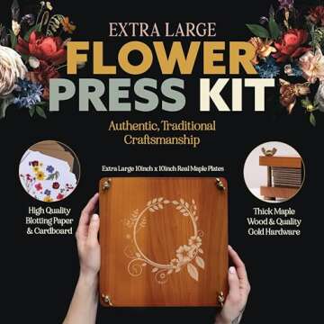 Premium Extra Large Wooden Flower Press for Adults - Solid Maple Wood Flower Pressing Kit for Adults with Storage System - Plant Preservation Kit - 10 Layers - DIY Arts and Craft Kit